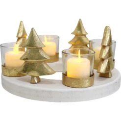 Wooden 4 Tree T/light Holder Lrg