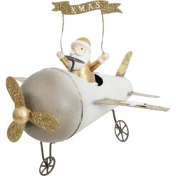Metal Plane With Santa