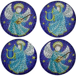 Glass Coaster Xmas Angels S/4