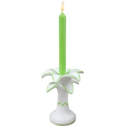 Palm Candle Holder Ceramic Green