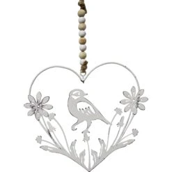 Metal Heart Hanger Bird/daisy