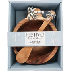 Acacia Bowl And Spoon Set Palm Silver