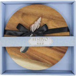 Acacia Round Board/shell Spreader Set