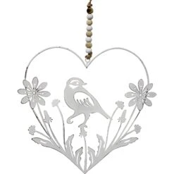 Metal Heart Hanger Bird/daisy Lrg