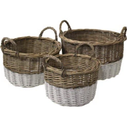 Basket White Dip W/ Handle S/3